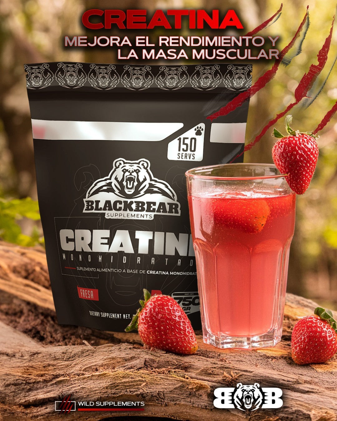 Creatina Saborizada BlackBear 150 servicios Fresa / Mango