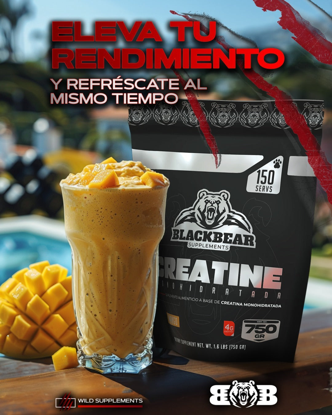 Creatina Saborizada BlackBear 150 servicios Fresa / Mango